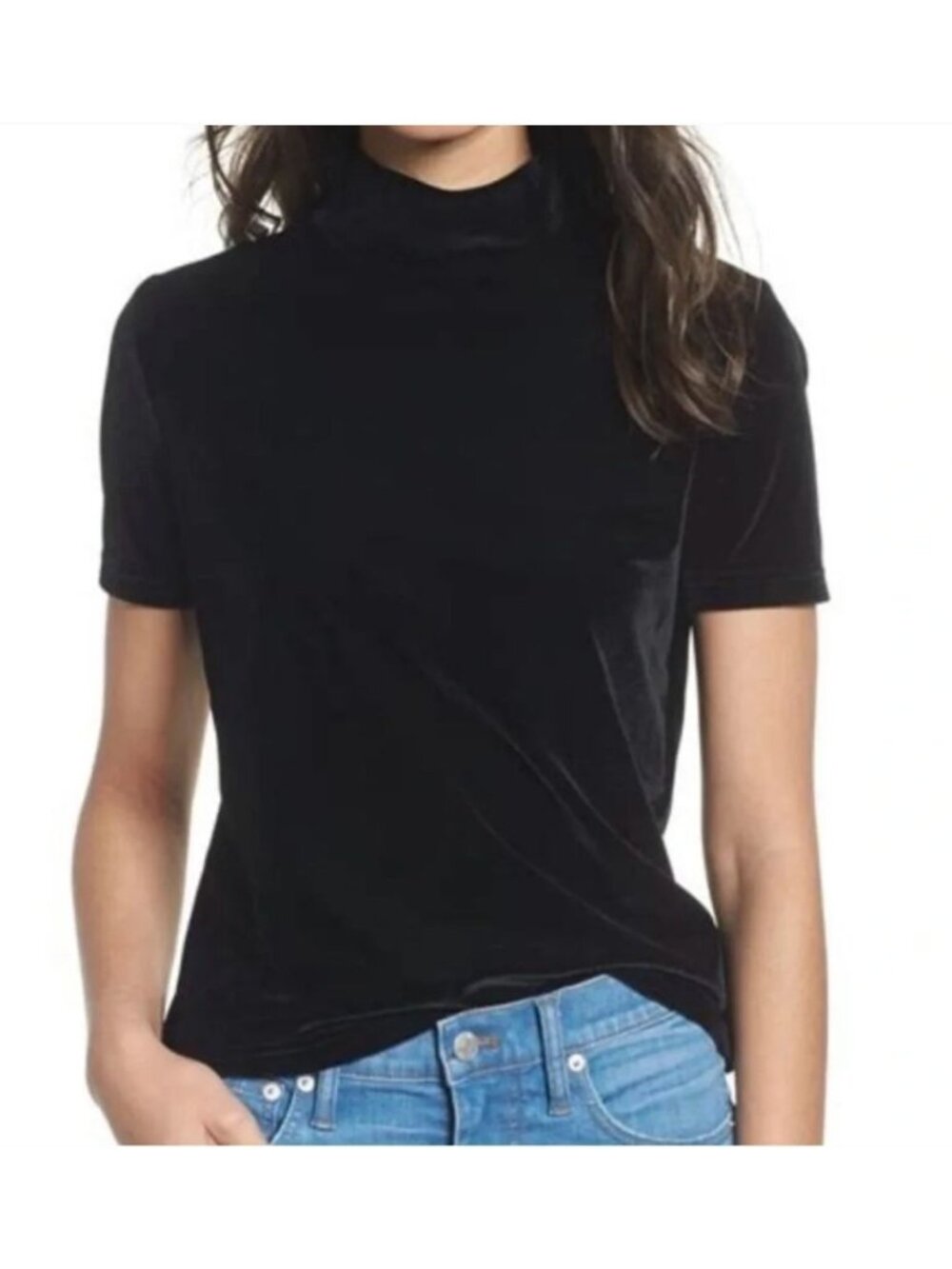 Jones New York Black Mock Neck Short Sleeve Velvet Velour Top Shirt Size 2X Plus